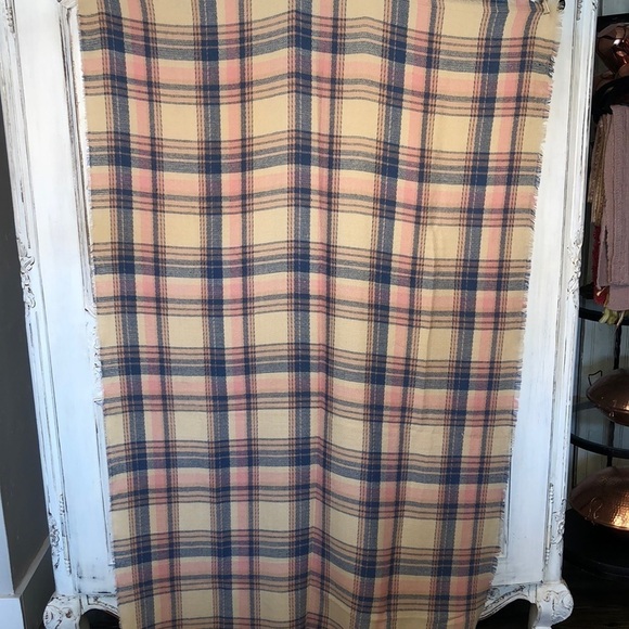 Large Blanket Scarf Tan, Blue, and Pink Plaid - Picture 1 of 4